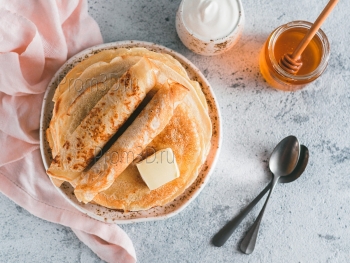 russian pancakes blini with copy space